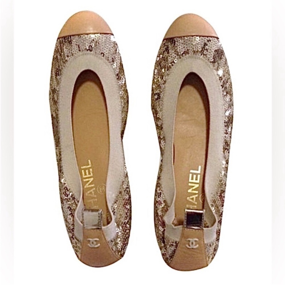 CHANEL cap toe Sequin ballet flats shoes size 39 8 8.5 9